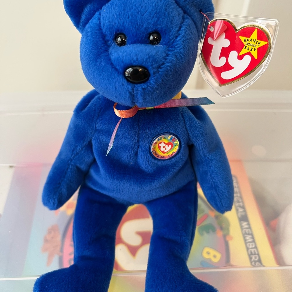 Ty Beanie Babies Royal Blue Plush Bear, CLUBBY